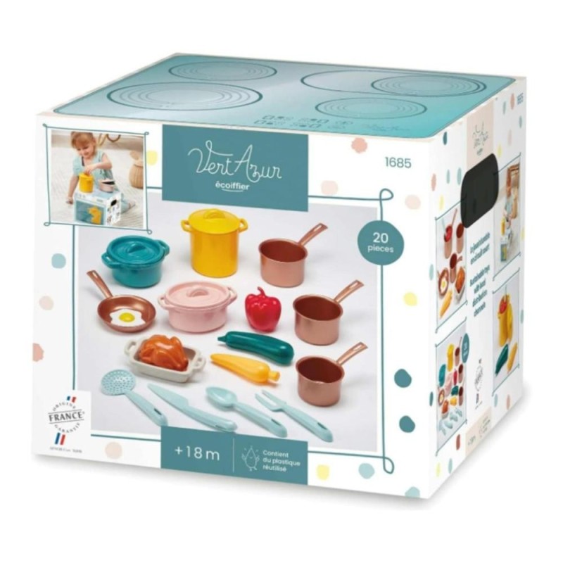 Ecoiffier 1685 - Batterie de casseroles éco-responsable - Vert Azur