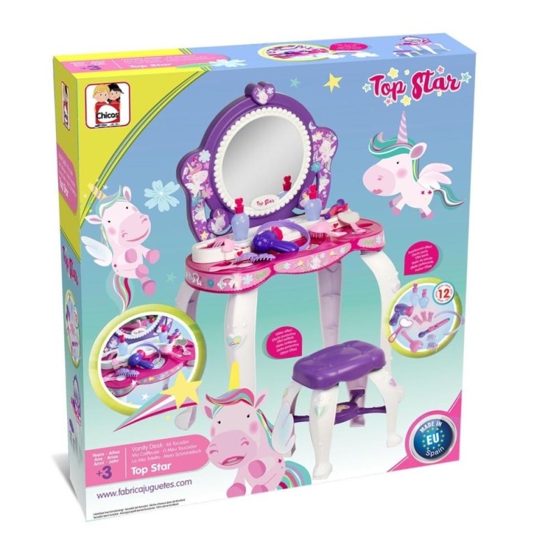 Coiffeuse Licorne avec miroir et tabouret Chicos